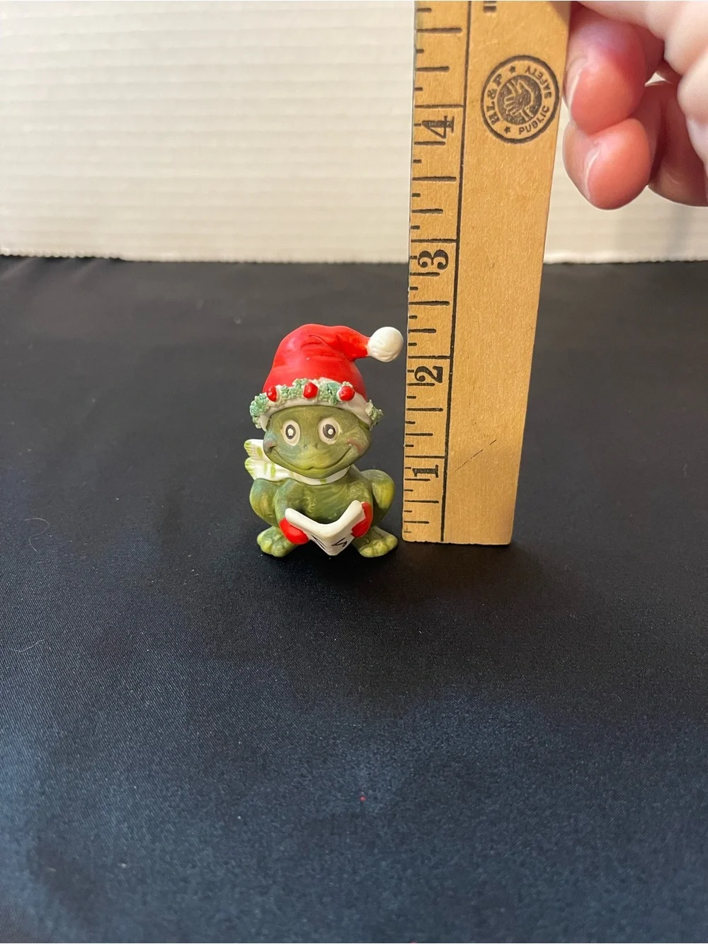 Enesco Green Frog Figurine with Red Santa Hat and Red Mittens